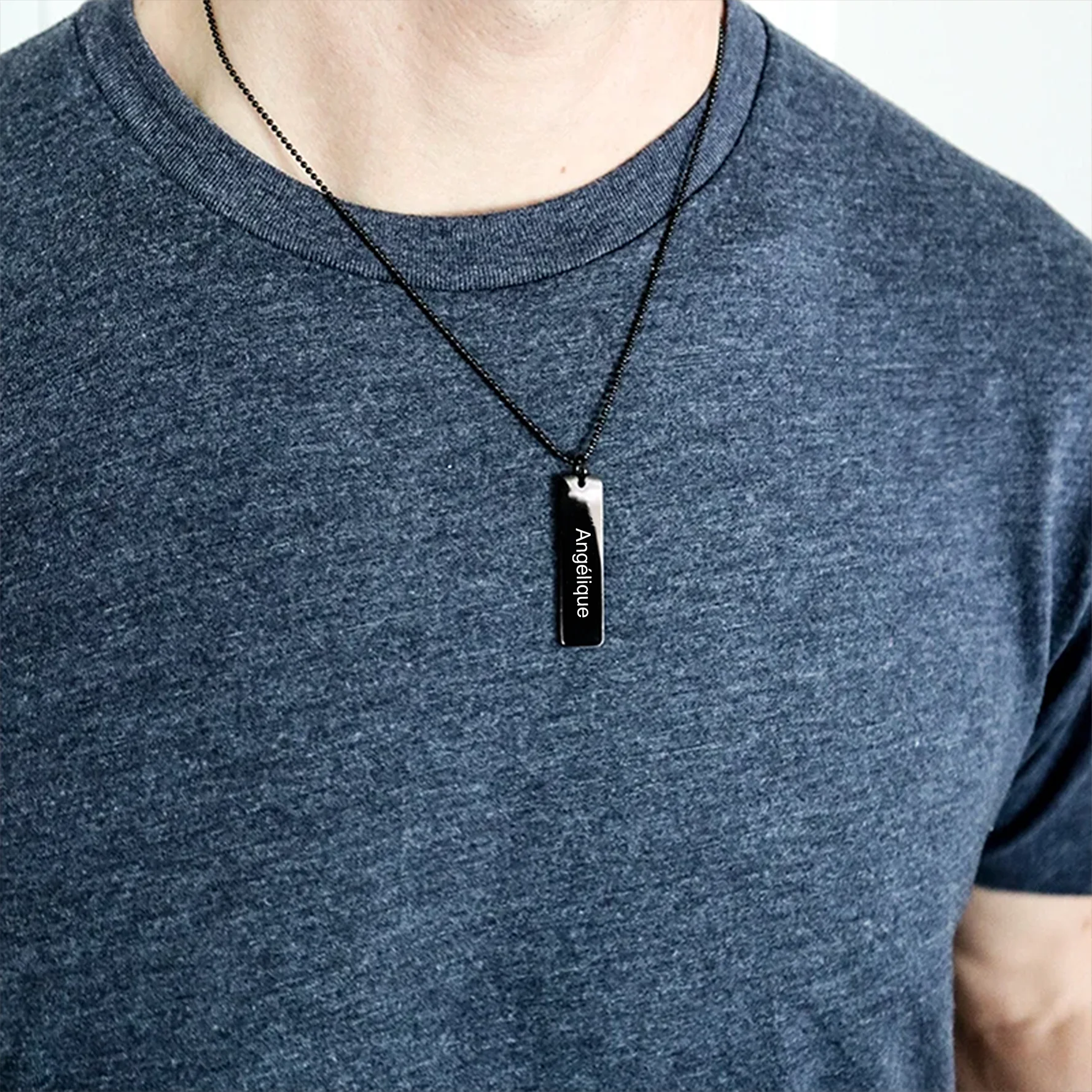 

Изготовленная на заказ цепочка из бисера из нержавеющей стали с квадратным кулоном, ожерелье унисекс, настраиваемые ювелирные изделия из бисера с гравировкой