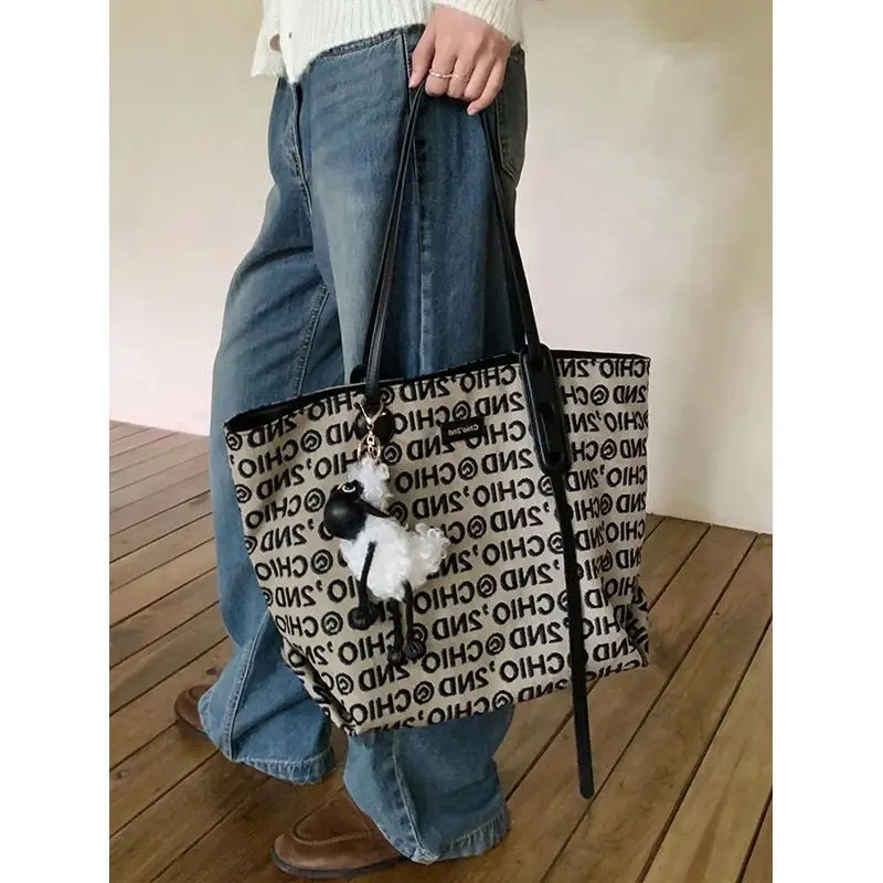 

Vintage Ins Bag Women's Large Capacity Senior Sense Commuter Student Class Versatile Shoulder Canvas Bag Hand-held Bag