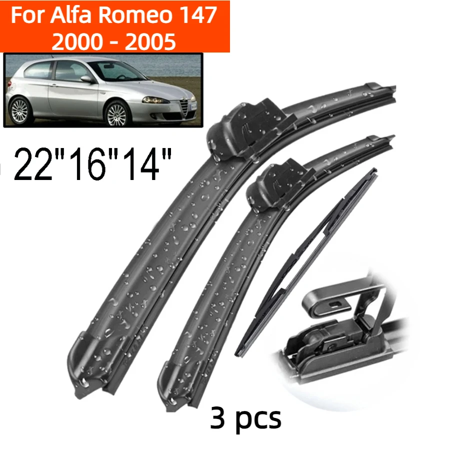 ZHANGU Wiper Front & Rear Wiper Blades Set Kit For Alfa Romeo 147 2000 - 2005 Windshield Windscreen Window Brushes 22