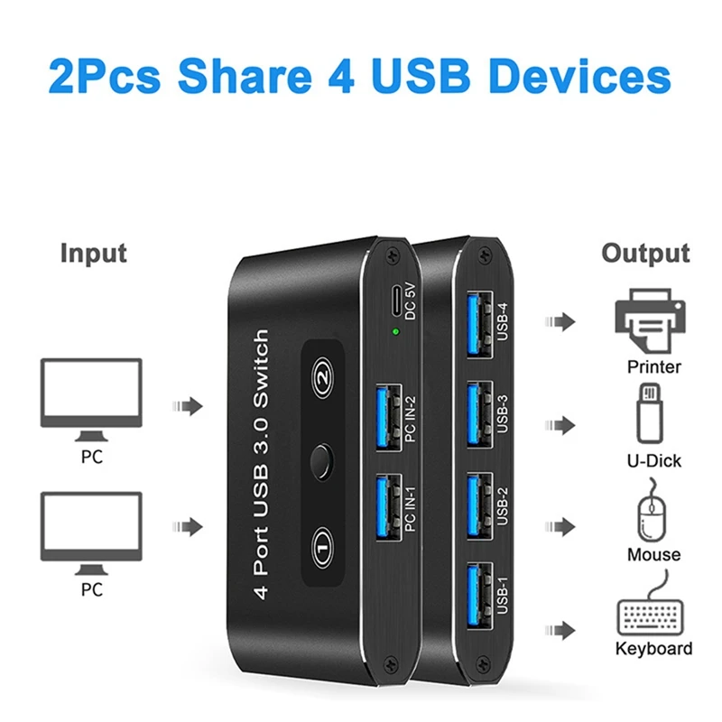 Top-4 Port USB 3.0 Switcher 2 In 4 Out KVM Switch USB Switch KVM Switcher Printer Sharer For Computer Keyboard