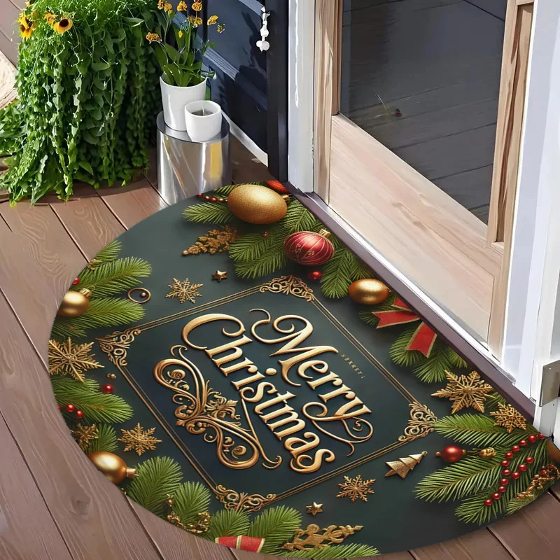 Three Santa Claus Red Hat Beard Gift Box Doormat For Cozy Home Entrance Traditional Blessing Design