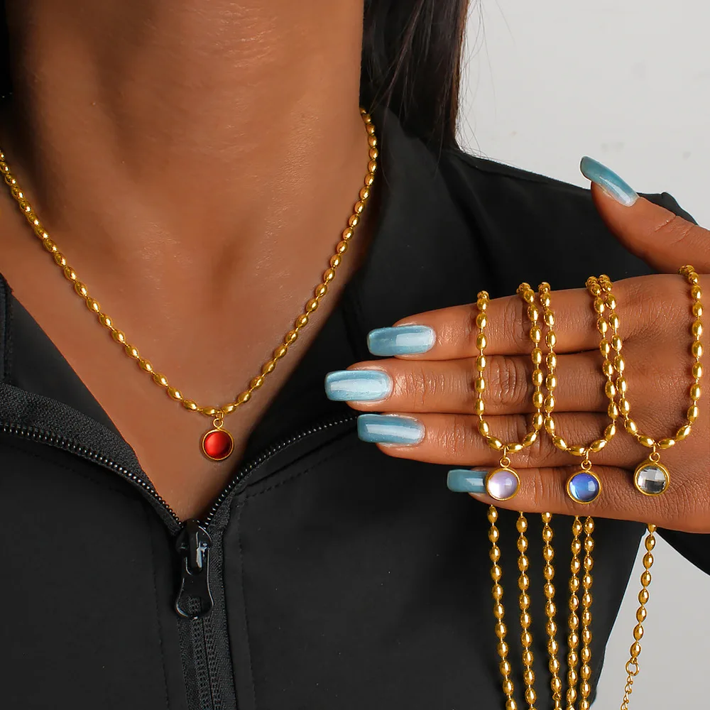 

DIY accessories Guangdong decoration personalized rice bead chain round spherical diamond pendant necklace stainless steel 18K g