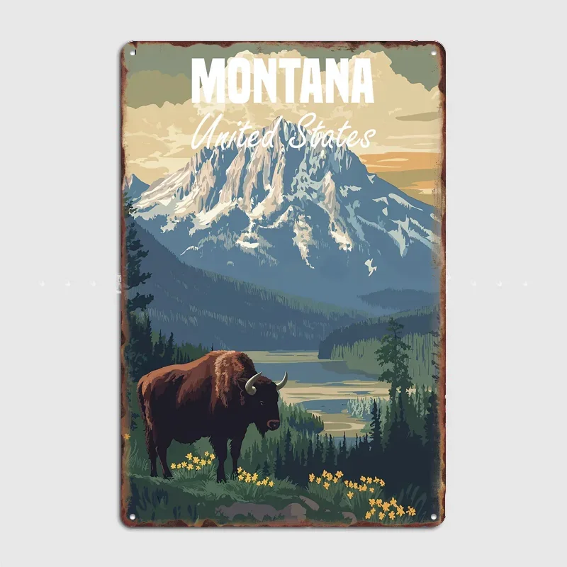 Póster de viaje con paisaje de Montana, cartel metálico personalizado para bar, dormitorio, interior, decoración de pared del