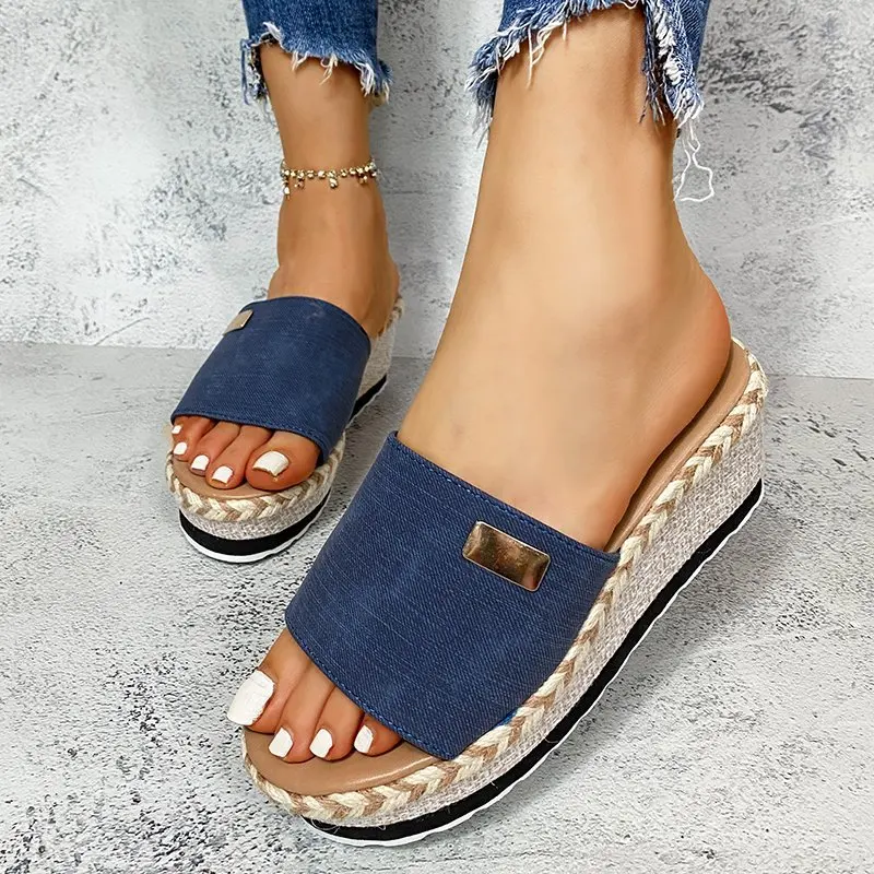 Summer Wedges Slippers Platform High Heels Women Slipper Ladies Outside Shoes Basic Clog Wedge Slipper Flip Flop Sandals