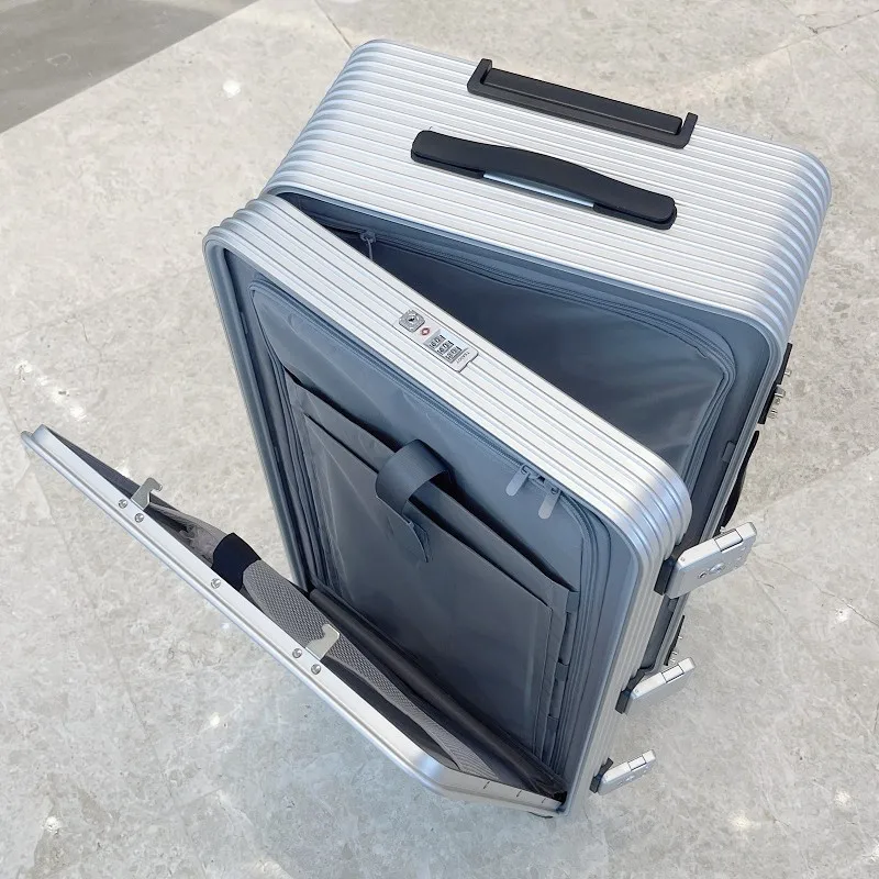 

100% Aluminium Alloy Suitcase NEW One-Key Unlocking Standing Front Opening Silent Airplane Wheels Side Opening Luggage High-end