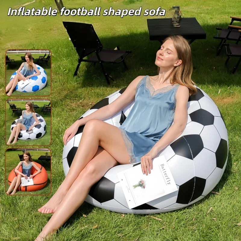 New Inflatable Soccer Ball Shaped Sofa, PVC Lazy Inflatable Bean Bag Sofa Lounge Chair - Foldable Single Person Circular Sofa
