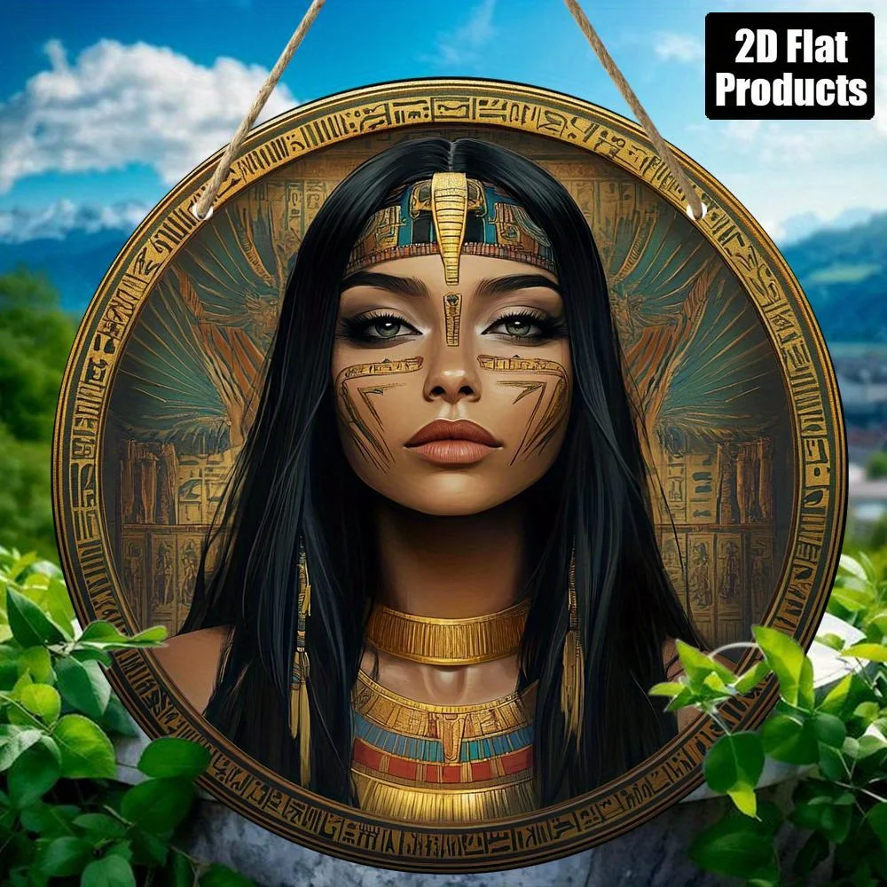 2D Flat, 1pc Egyptian Queen Nefertiti Wall Decor - Ancient Egypt Decoration with Golden & Black Hieroglyphics, Tabletop or Hangi