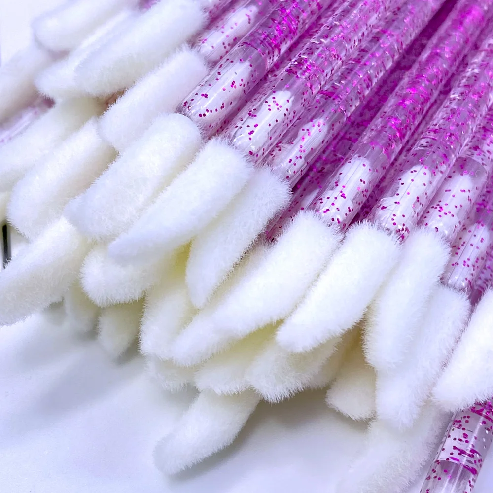 50 個クリスタルリップブラシまつげアプリケーターマスカラワンドブラシリップステッカーワンドメイクアップツールまつげエクステンション用品