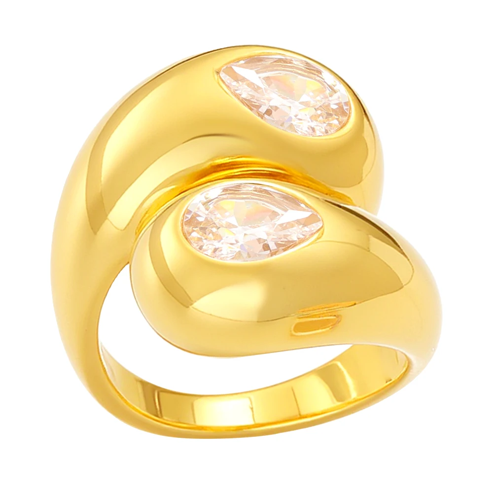 

JINHUI Light Luxurious Women Temperament Stainless Steel Water Drop Shaped Rings Inlaid Teardrop Zirconia Stacking Wear Jewelry
