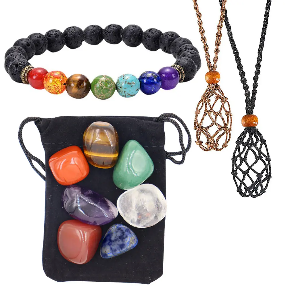 

1Set Yoga Stone Bracelet Kit Hand-Woven Retro Necklace Pendant Holder Crystal Stone Cage DIY Necklace Accessories Smooth