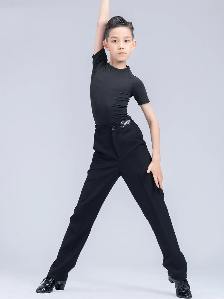 Vêtements de danse latine pour garçons, hauts à manches courtes, pantalons noirs, vêtements de concours de danse de salle de bal Cha Cha, vêtements de pratique latine DNV17954