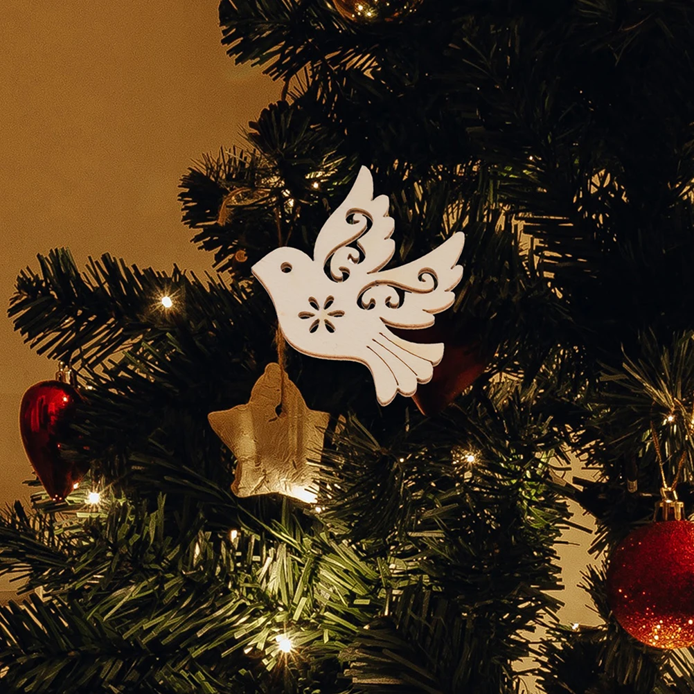 

100 Pcs Wooden Bird Pendant Crafts Unfinished Dove Ornament Handmade Chips Supplies Hanging Blank Peace Shape Safe Material