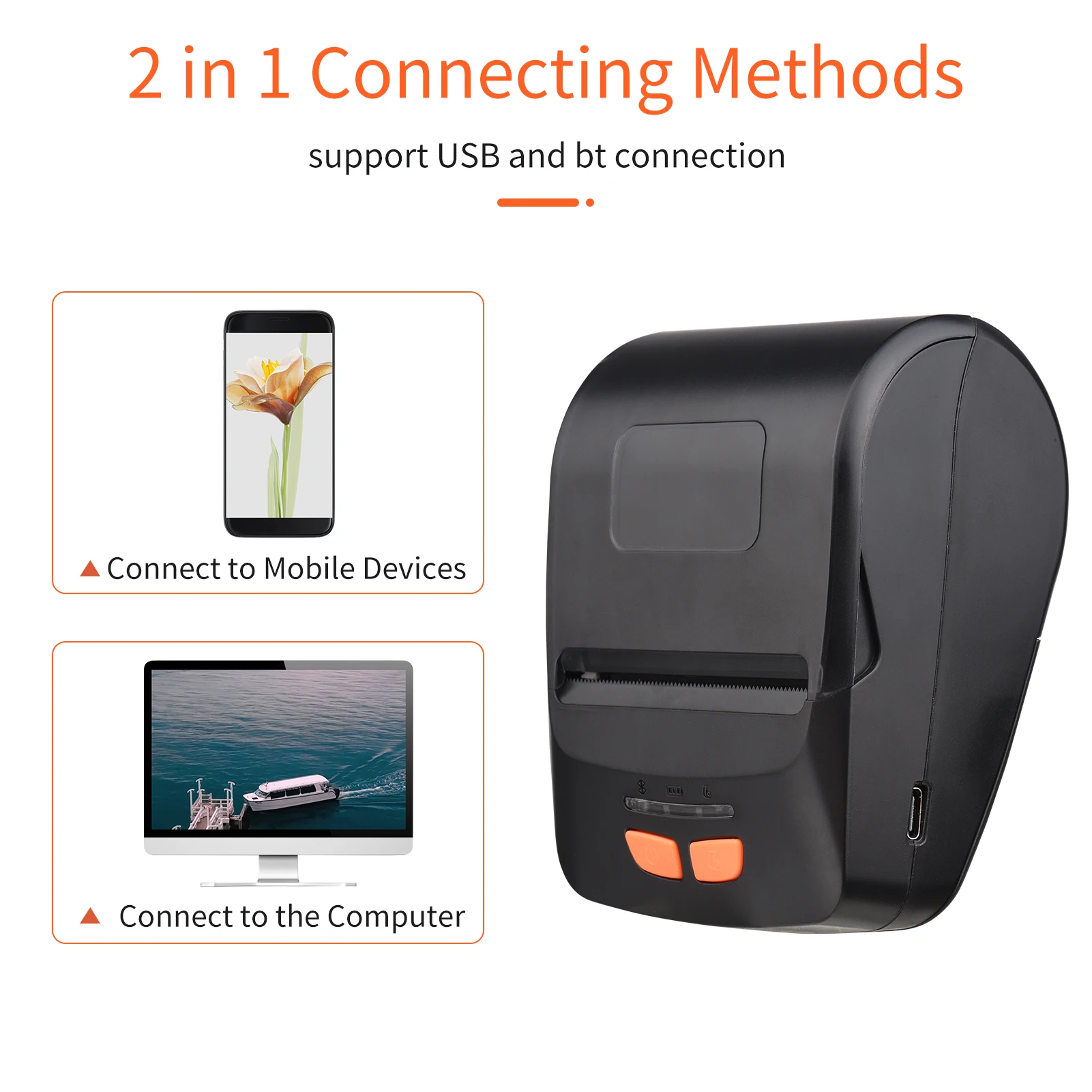 

Bisofice Receipt Printer Portable 58mm Mobile Thermal Printer Wireless BT Mini Bill Ticket Printing Compatible with Android IOS