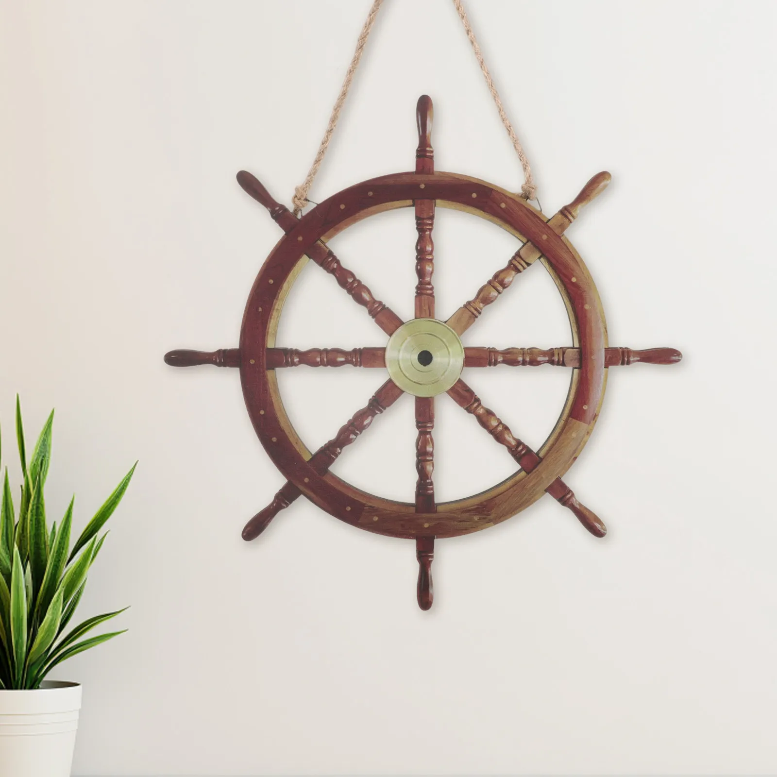 2Pcs Wooden Ship Wheel Wall Decor Nautical Vintage Rustic Marine Wall Hanging Pirate Party Decorations Cruise Boat Home Bedroom