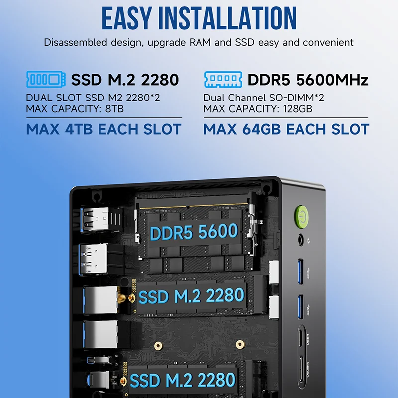 GMKtec NucBox K8Plus 미니 PC AMD Ryzen 7 8845S 5.1GHz 최대 속도 Windows 11Pro 듀얼 2.5G LAN WiFi 6E BT5.2 데스크탑 컴퓨터 USB 4.0