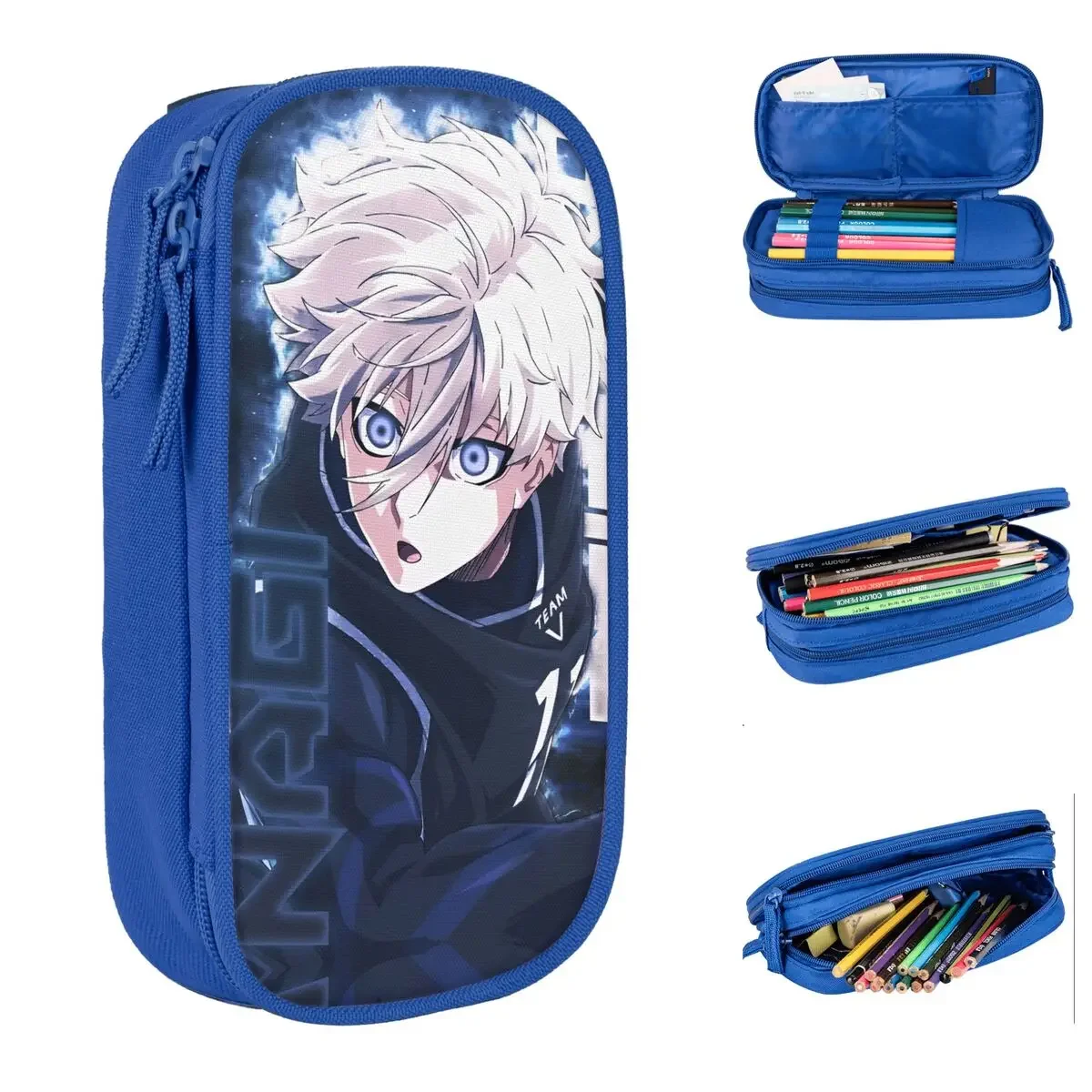 

Fashion Blue Lock Pencil Cases Soccer Pencil Pouch Pen Box Kids Large Storage Bag Students School Gifts Accessories