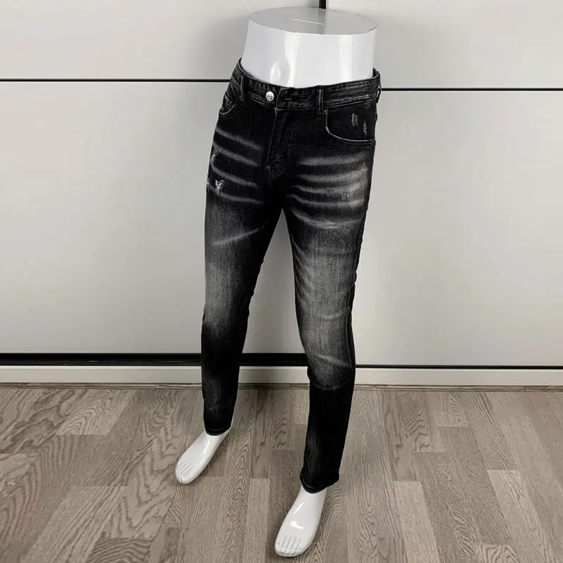 Street Designer Fashion Heren Jeans Hoge kwaliteit Retro Zwart Grijs Stretch Slim Fit Vintage Gescheurde Jeans Heren Y2K Merk Denim Broek