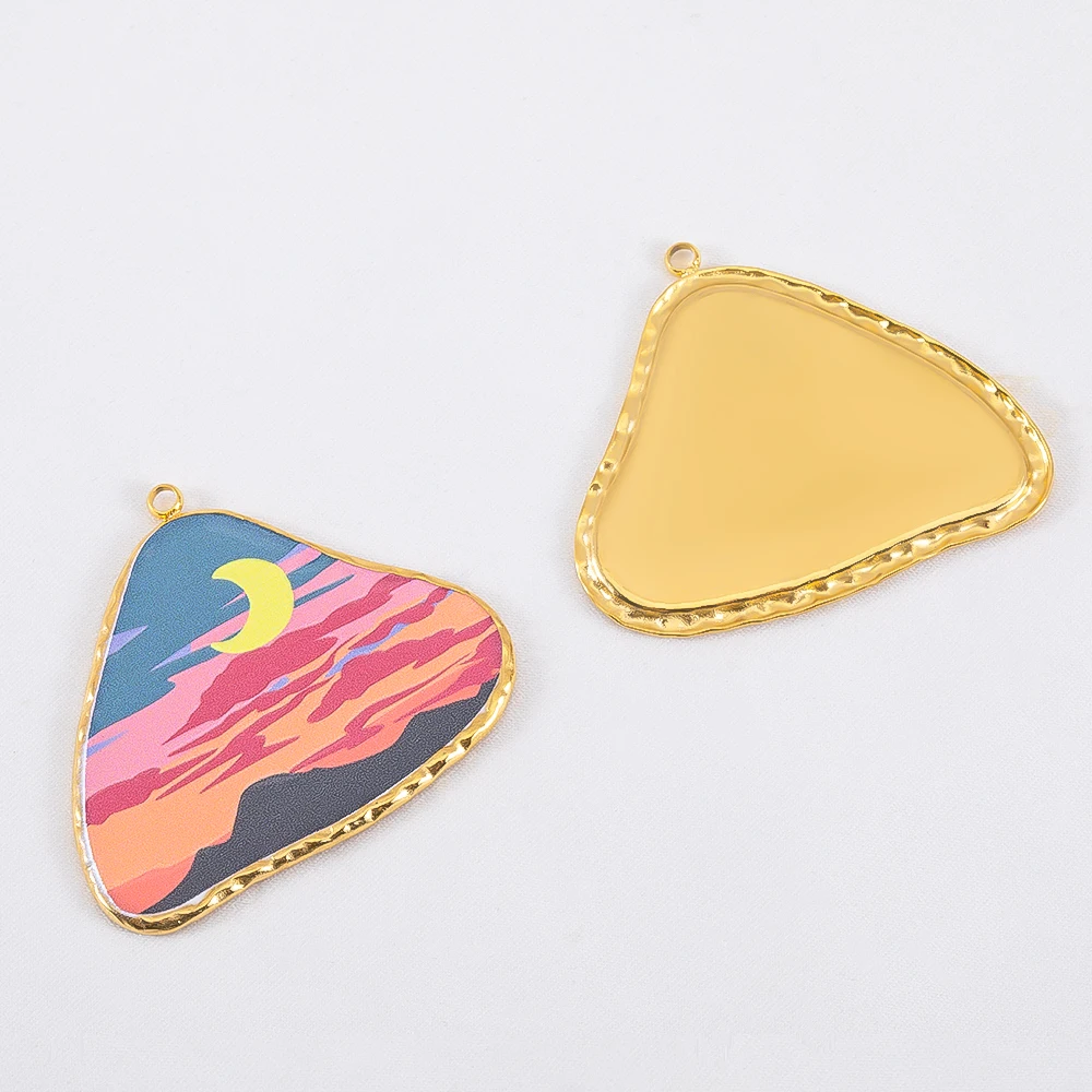 2 Stück Edelstahl-Anhänger, goldfarben, Geometrie, Emaille, bedruckte Blumenlandschaft, böser Blick, Tier-Charm, DY-Halskette, Schmuckherstellung