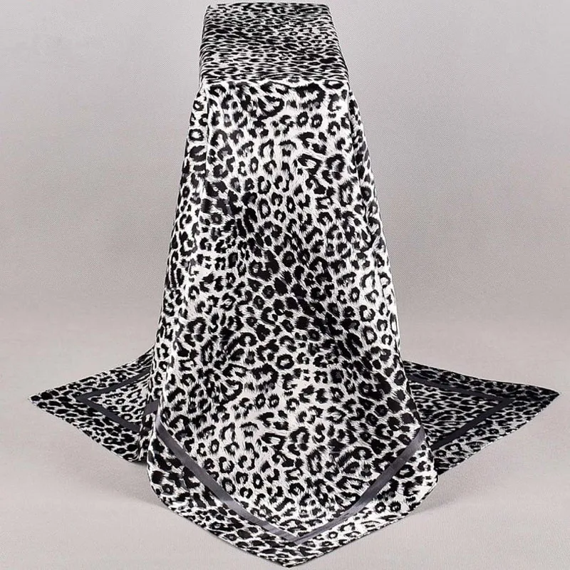 90*90cm Leopard Print Scarf Square Silk Scarves Women Hijab Shawls Fashion Kerchief Lady Head Scarf Foulard Bandana Beach Pareo
