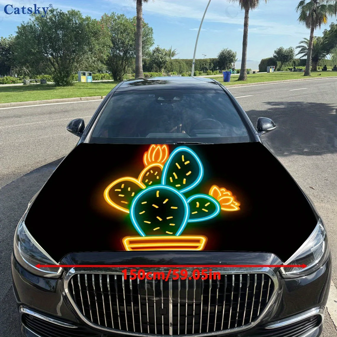 Neon Cactus print,car hood stickers,PVC waterproof Self adhesive car hood sticker,car hood decoration protection stickers,Auto A