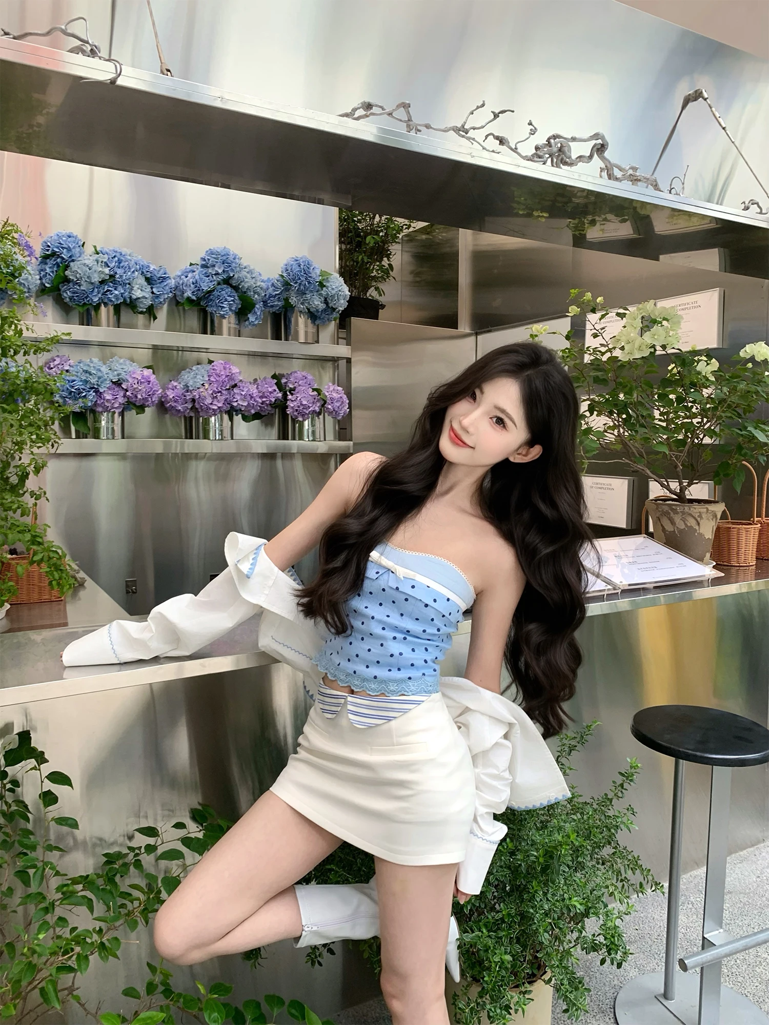 

Blue Crop Top Tube Vest Women's Sle Retro Spicy Girl a Head of Cucumber New Summer 2025 Commute Sle Bal Slim Fit