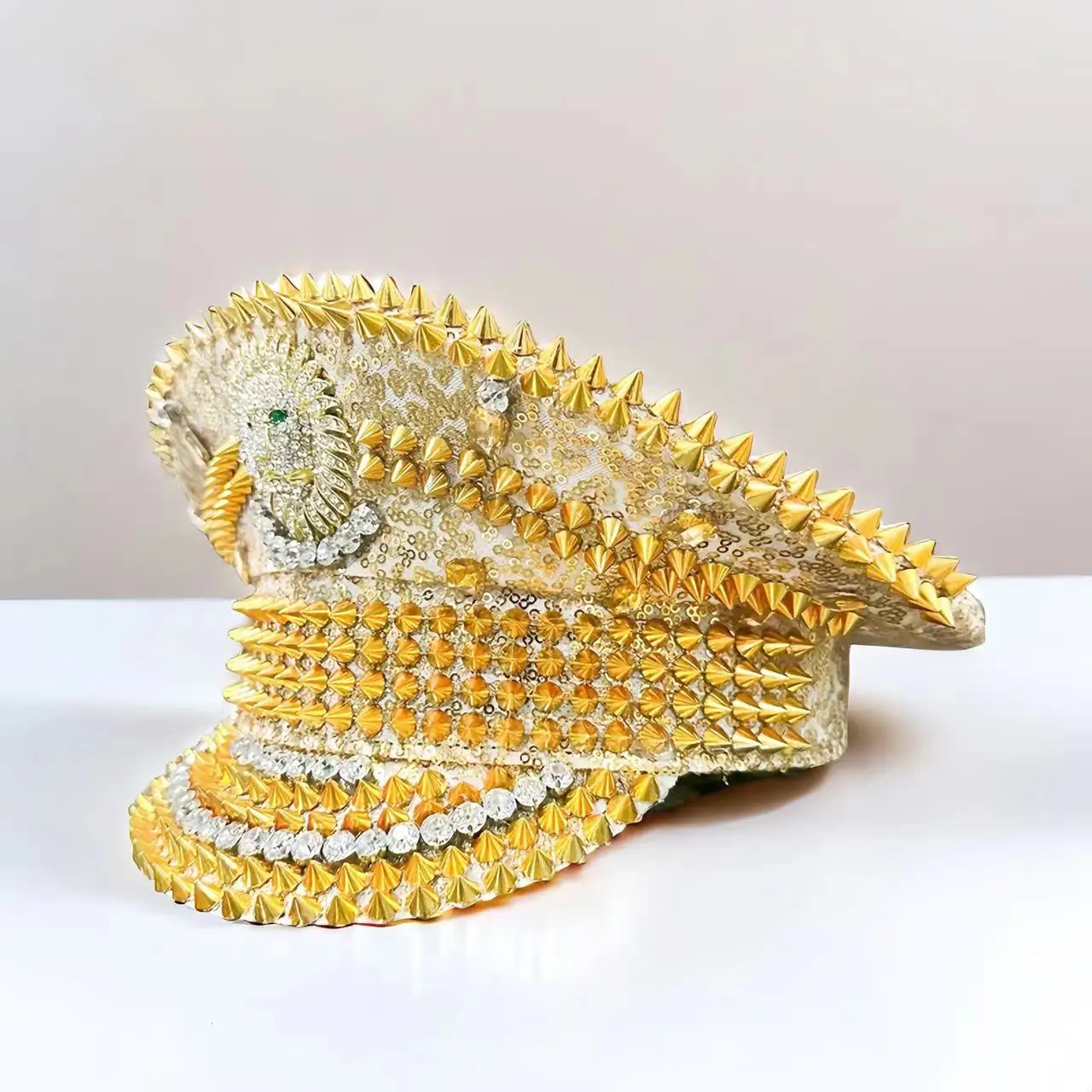 

HongLuan Steampunk Captain Hat Rhinestone for Burningman Festival Woman, Vintage Military Assessories & Military Cap for Man