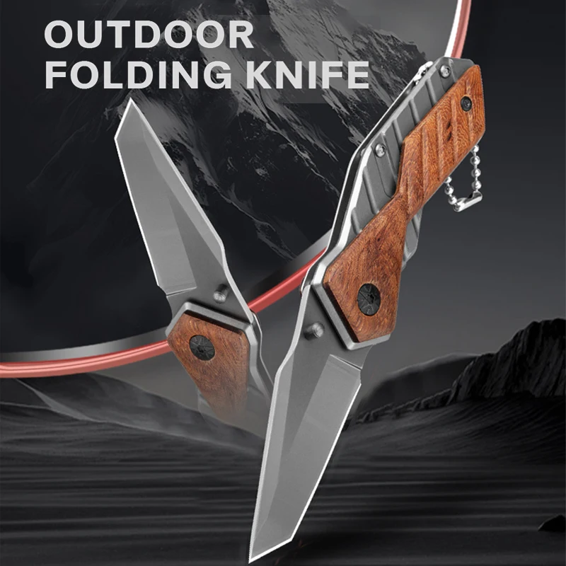 

Folding knife stainless steel red sandalwood handle folding knife multi-functional outdoor fruit knife camping mini pocket knife