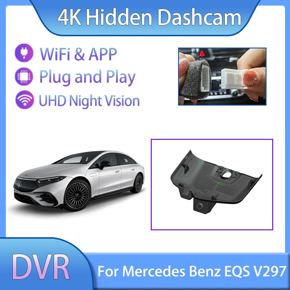 For Mercedes Benz EQS V297 2022 2023 2024 Hidden WiFi Driving Recorder Front And Rear Cameras 4K HD DVR Dashcam Car Accessories