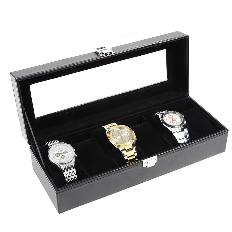 2023 Black New PU Leather  Watch Box 6/10/12 Girds Watch Case Storage Box Watch Holder Box Organizer Watch Display Box