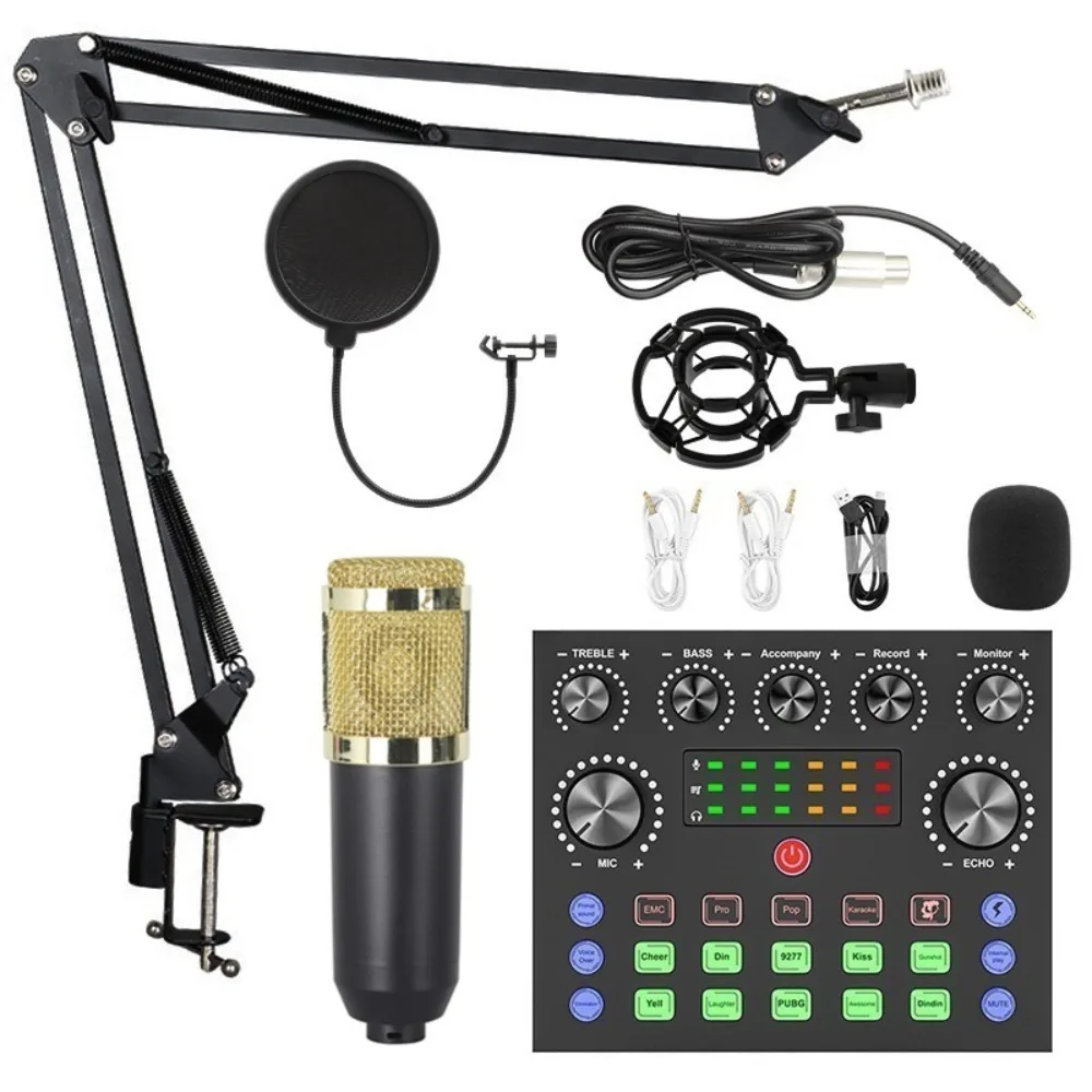 

BM800 Condenser Microphone Kit Streaming Computer Sound Card Audio Mixer Mobile Phone Voice Changer Microphone Studio Recording