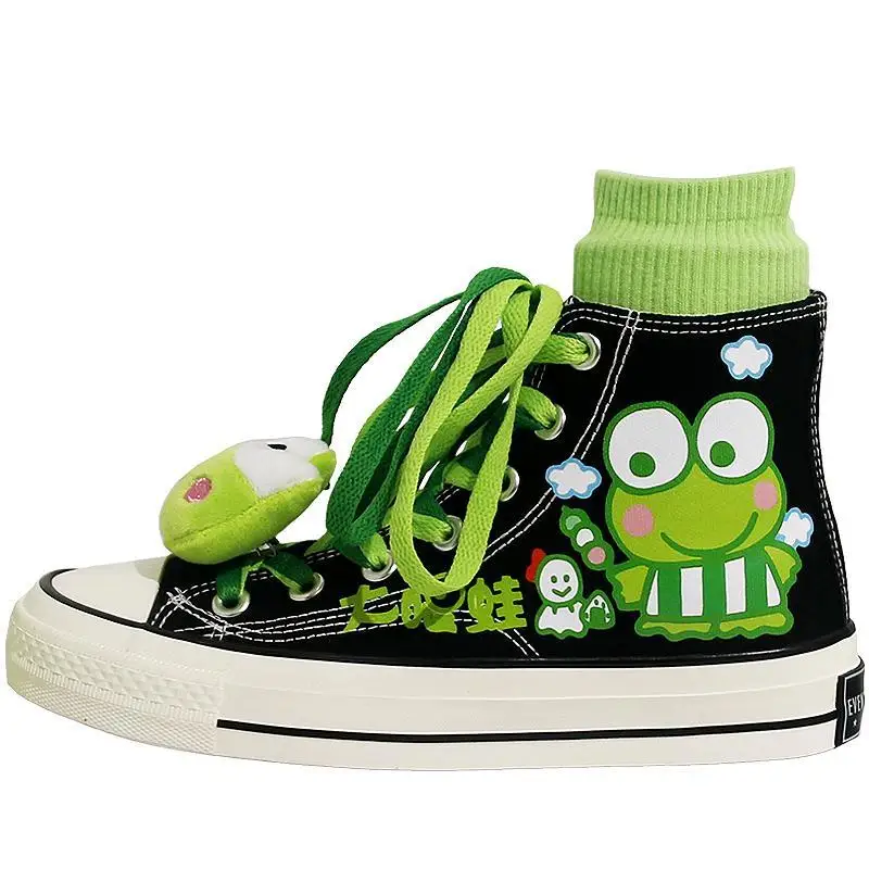 Zapatos de lona de rana verde, zapatos informales de dibujos animados para estudiantes, zapatos altos para caminar, zapatos planos deportivos para mujeres y hombres adultos