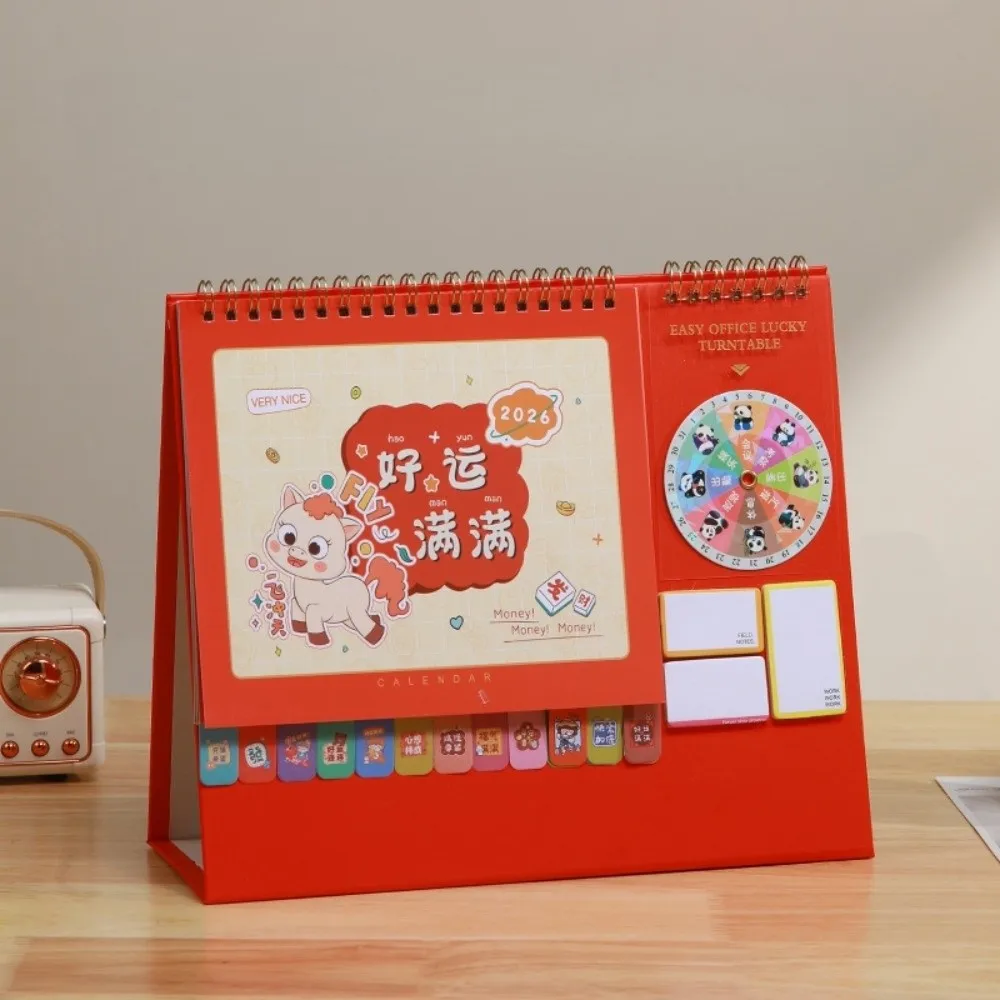 

Chinese New Year Style 2026 Desk Calendar Coil Binding Month Date Display Horse Year Calendar Horse/Panda/Elk with Notes