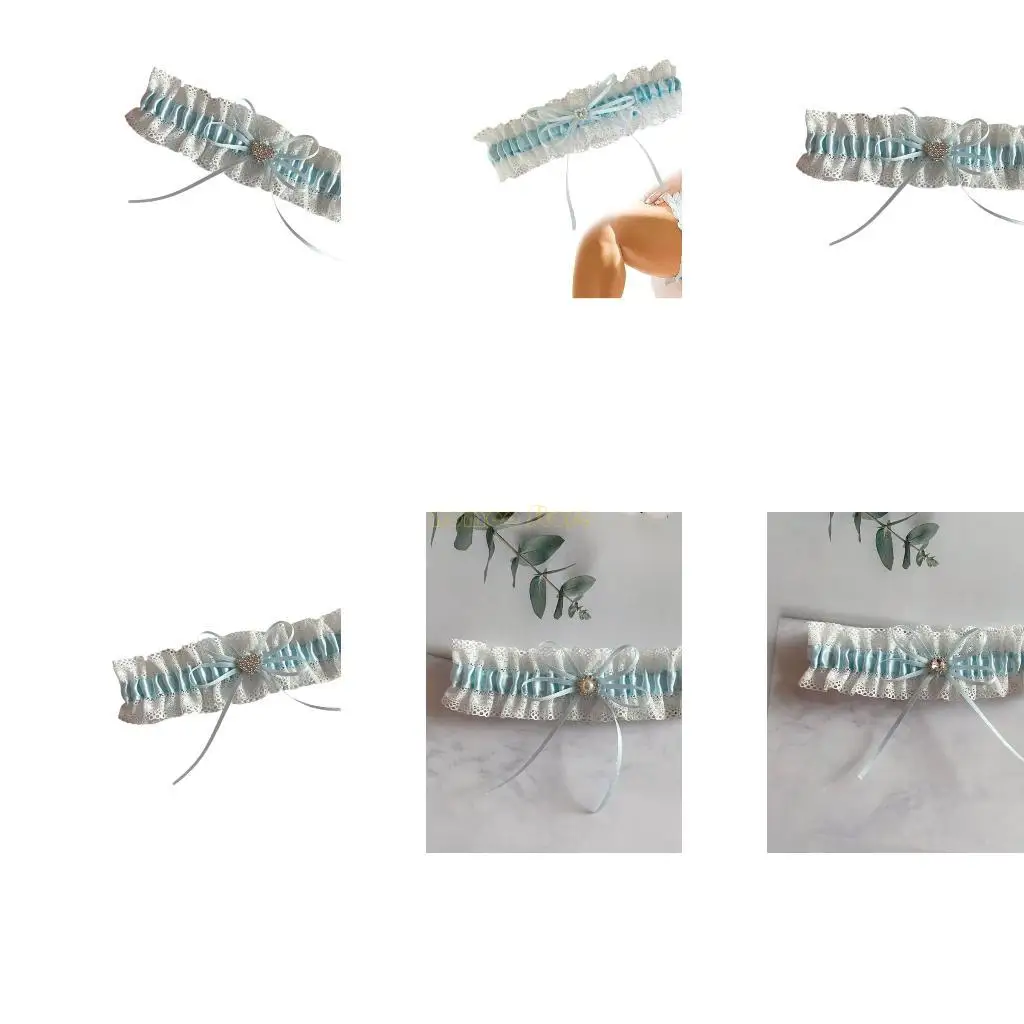 31bf امتداد الدانتيل الأزرق مرنة الحفل الفخذ حزام الرباط مع أقواس للعروس هدية