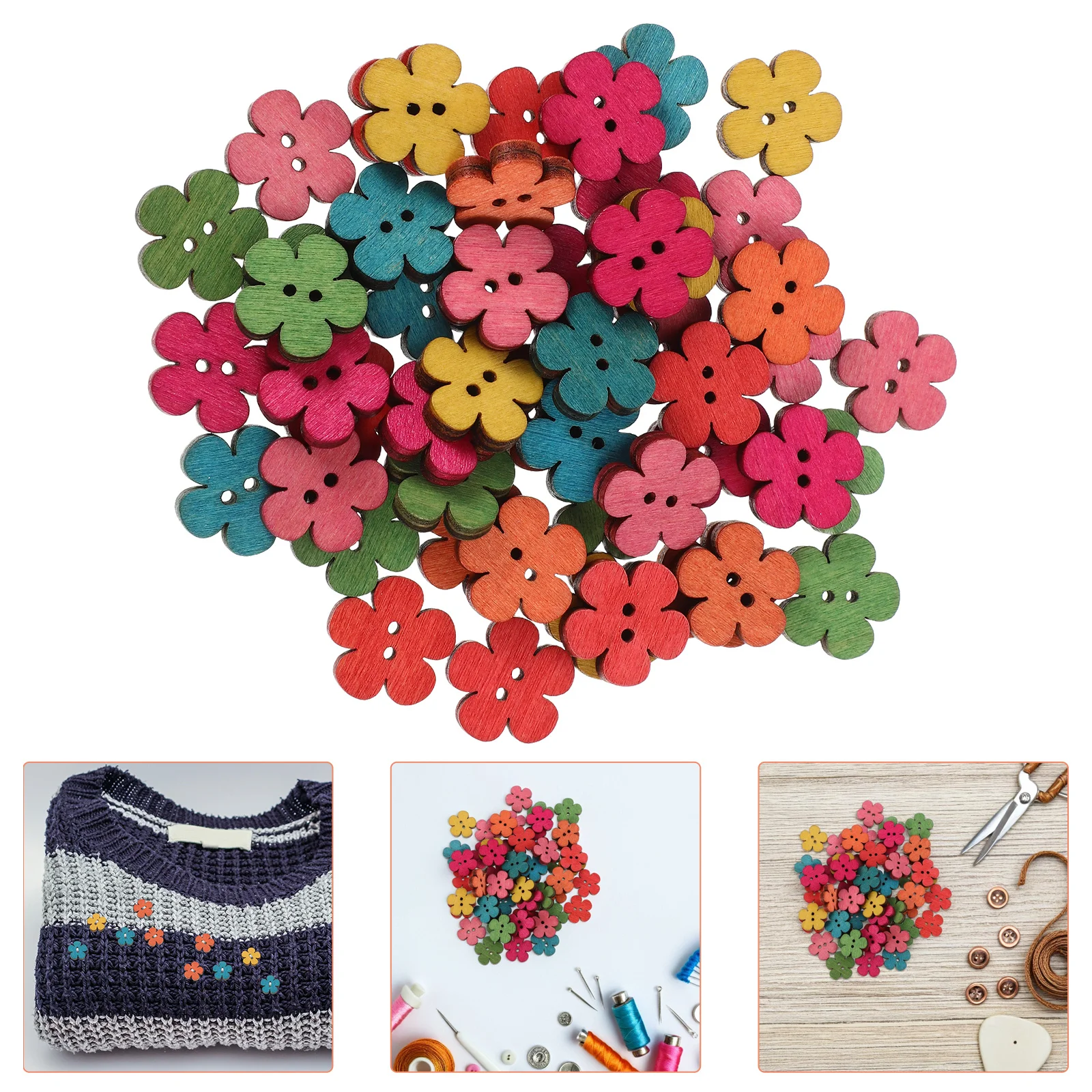 

50Pcs Wooden Flower Buttons Rustic Design Decorative Buttons for Crafts Sewing Childrens Clothing Dress Shirt Button DIY