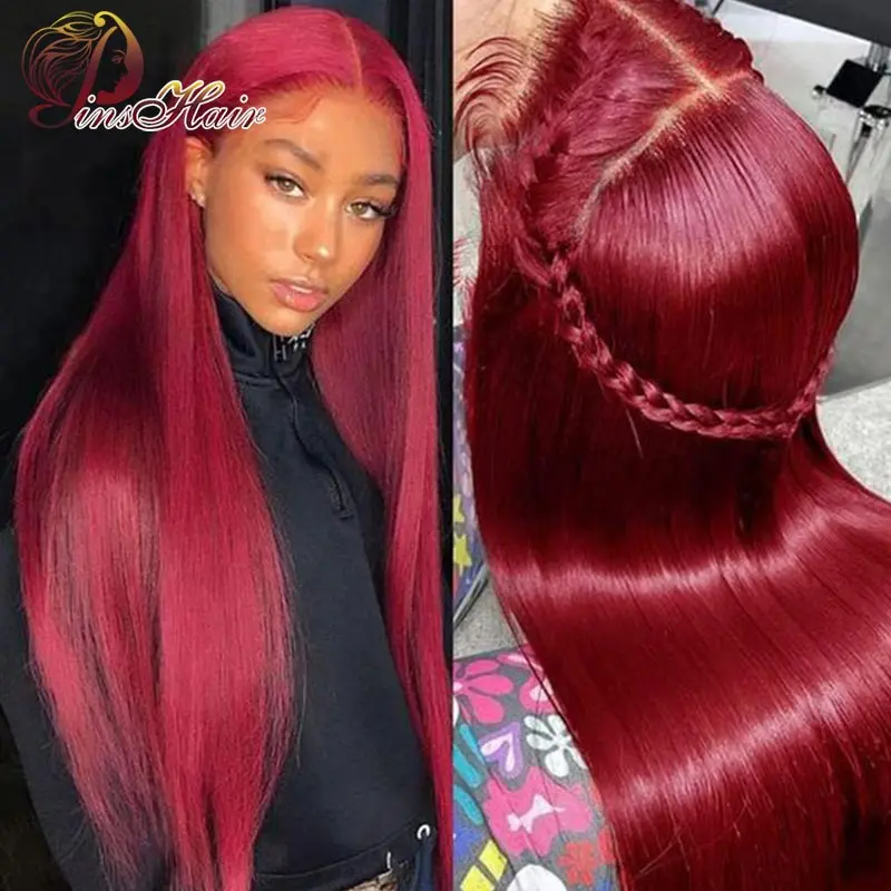 

99J/Burgundy Straight Lace Front Human Hair Wigs for Women Remy Pre Plucked 13X6 Lace Frontal Wig Human Hair Red Lace Front Wig