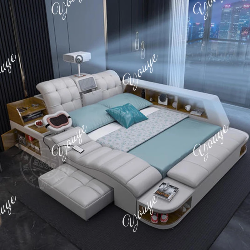 Luxury King Size Smart Massage Bed - Modern Wood Frame
