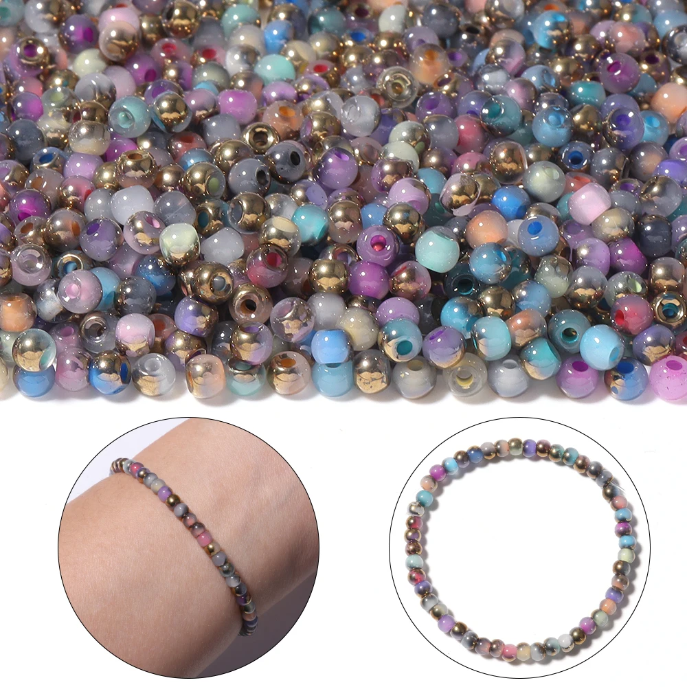 400 Stück 4 mm halbvergoldete Glasperlen, imitierte Jade-Saatperlen, lose Perlen für die Schmuckherstellung, DIY-Halskette, Armband, Zubehör – Detail 2