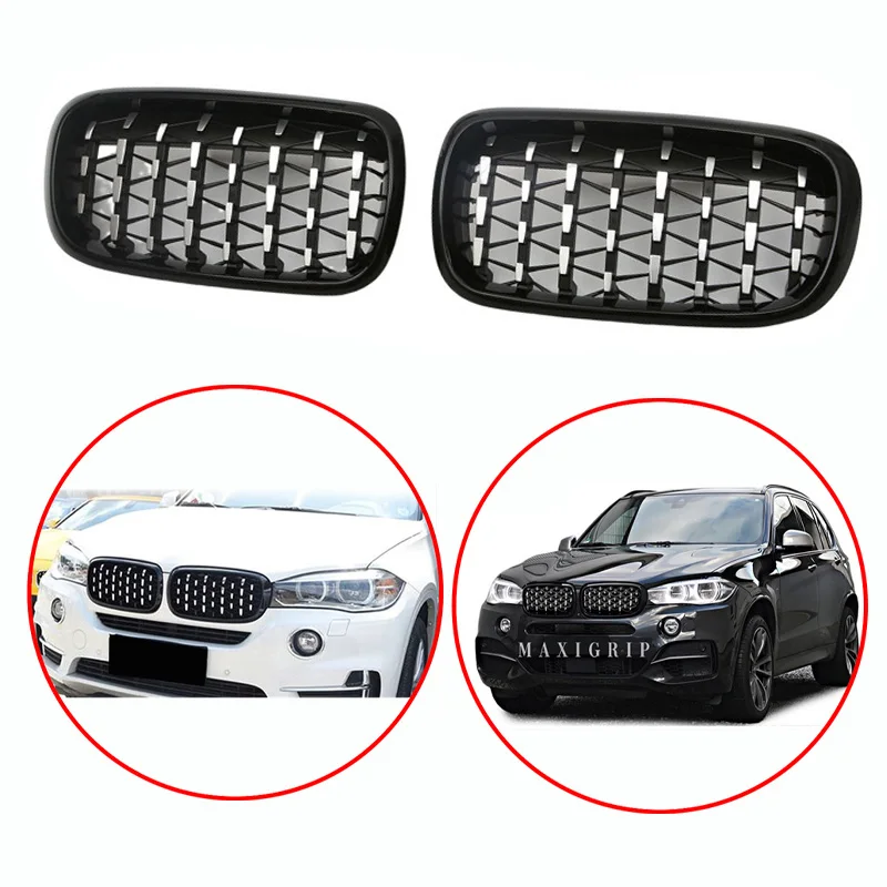 Für BMW X5 F15 F16 2014-2016 Hochwertiger ABS Chrom Diamant Meteor Grill Auto Frontgrill Glänzend Schwarz Schwarzes Kit