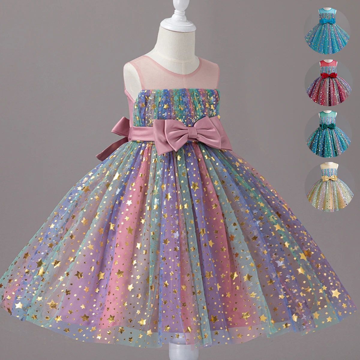 

1-10 Years Baby Girl Clothing Rainbow Sequins Dress For Christmas Halloween Brithday Party Kid Girl Wedding Princess Dresses