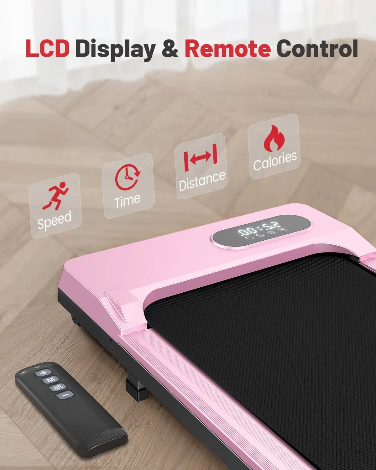 Mini Walking Pad Under Desk Treadmill Home, 5MPH, 320lb Weight Capacity, Smart Control, LCD Display, Installation Free, Pink