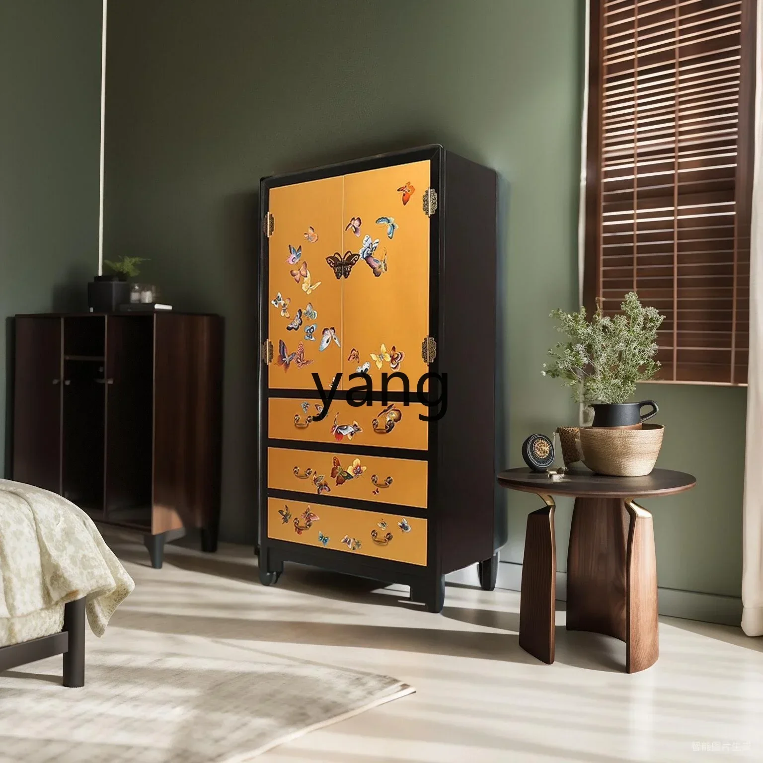 CX new Chinese hand-painted entrance hall corridor wall-to-wall entrance cabinet