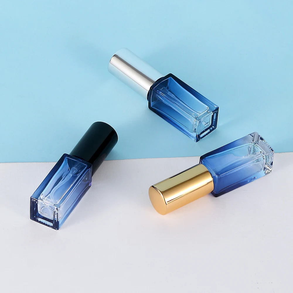 3Pcs 5ml Blue Empty Small Glass Spray Bottles Perfume Atomizer,Square Empty Refillable Portable Fragrance Fine Mist  for Travel