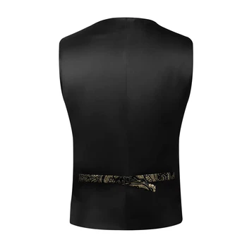 Men's Paisley  Suit Vest with Macthing Golden Paisley Neck Tie Handkerchief Cufflinks Wedding Prom Tuxedo Waistcoat 3