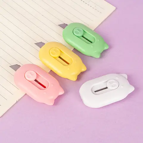 4units compact unboxing cutters with extendable envelope openers, cute pig design multipurpose art knives, amusing and useful ﻿