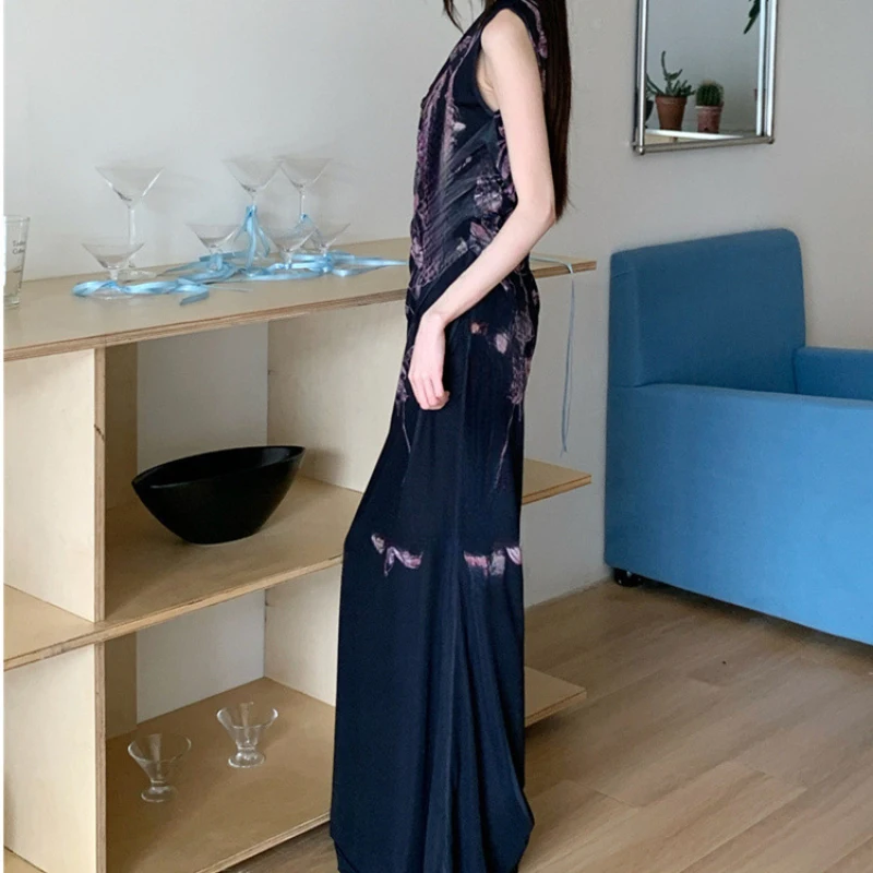 

2025 European and American temperament new Chinese style printed elastic slim fit fishtail skirt temperament dress