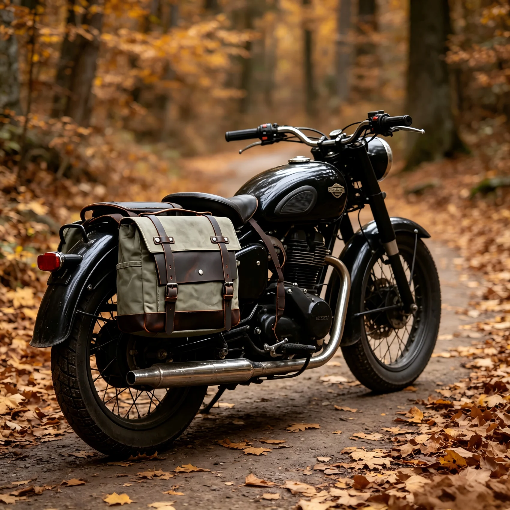 Vintage Wax Canvas Motorcycle Side Mount Bag Leather Strap Saddle Pouch Outdoor Adventure Daily Riding Storage Messenger Bag