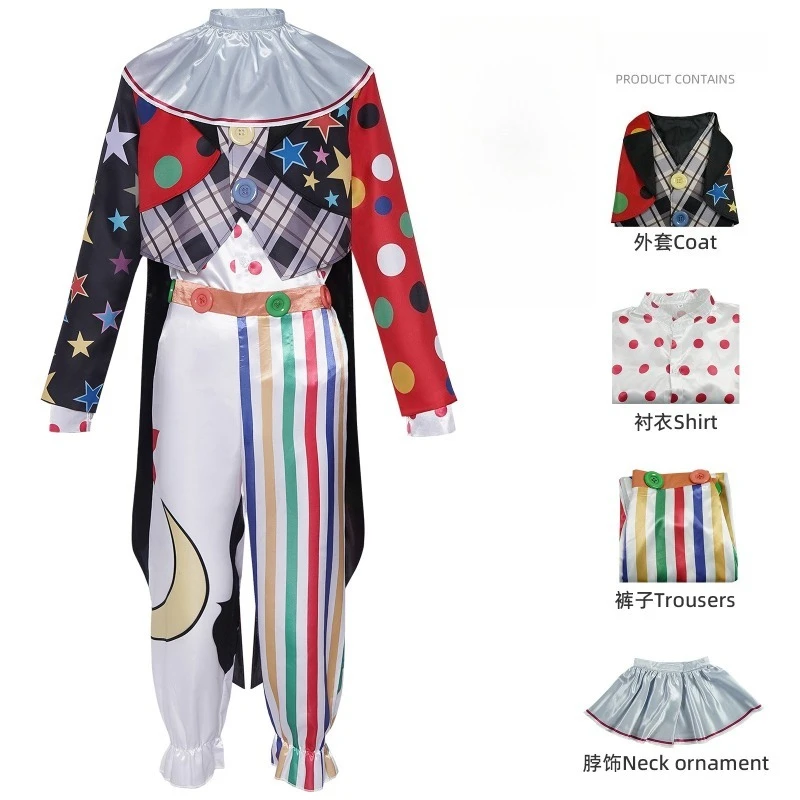 أزياء الهالوين السيرك المهرج التأثيرية متعددة الألوان للمهرجين ملابس للرجال والنساء أداء المسرح وعروض كوميدية للحفلات ذات الطابع الشخصي