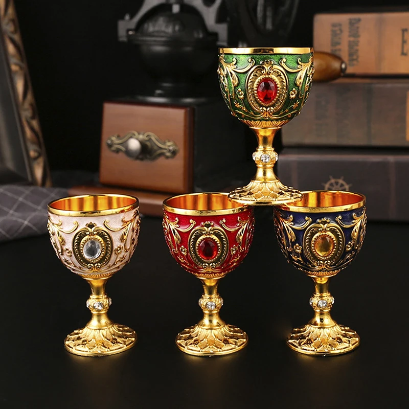 1pc Timeless Embossed Metal Chalice Goblet Vintage Wine Champagne Liqueur Cup Perfect For Bars Restaurants Home Decor