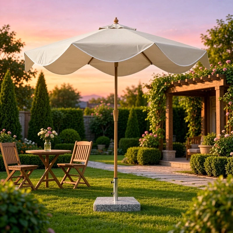 210*210cm Outdoor Boho Parasol UPF50+ Canvas Shade Ash Wood Pole Heavy Duty Vent Garden Patio Furniture with Carry Bag