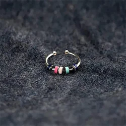 Shuangshuo Geometric Rainbow Color Anxiety Fidget Rings for Women Girls Anti Stress Release Fun Toys Ring Jewelry Fidget Ring